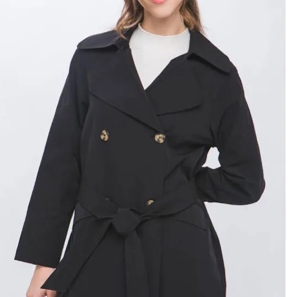 Love Tree Black Trench Coat - Picture 1 of 16